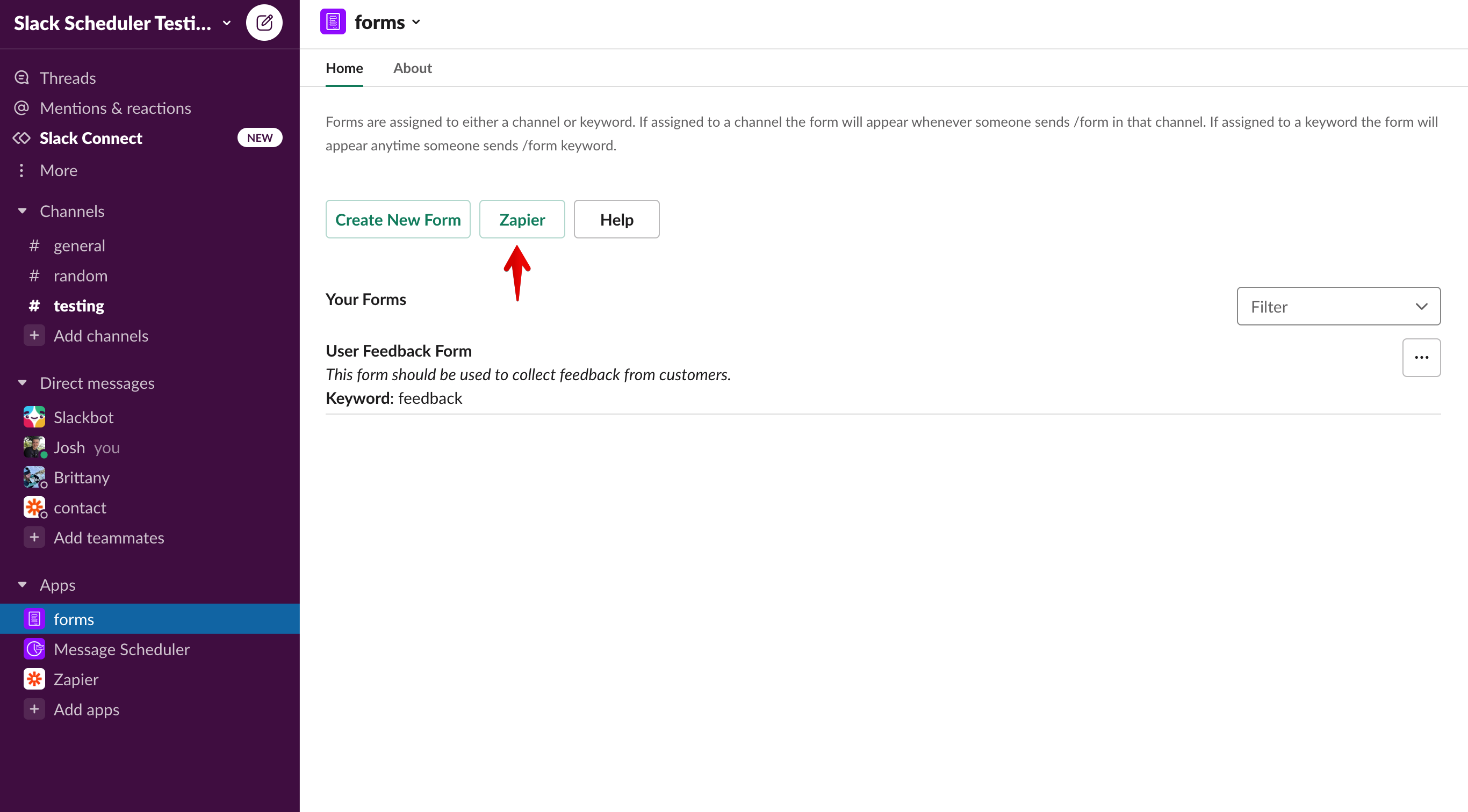 slack forms zapier api key generation