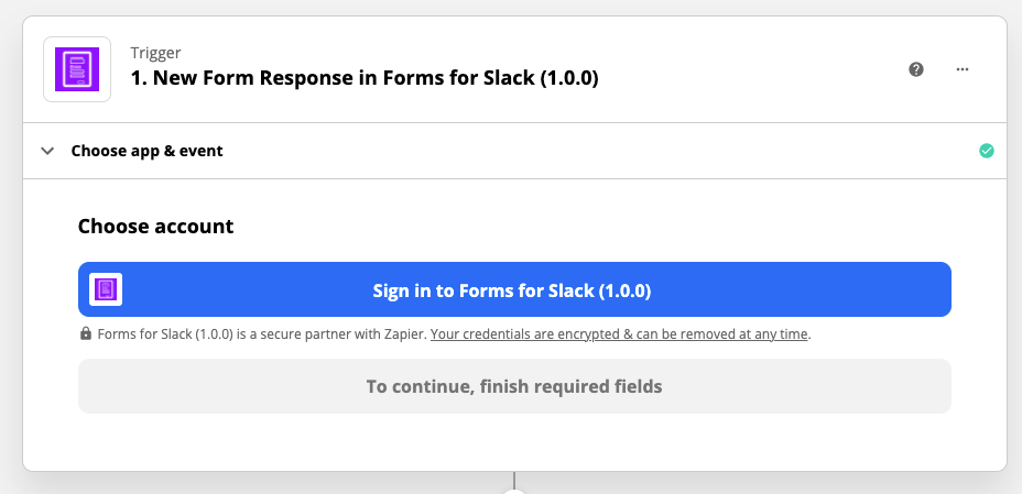 sign in to forms for slack in Zapier