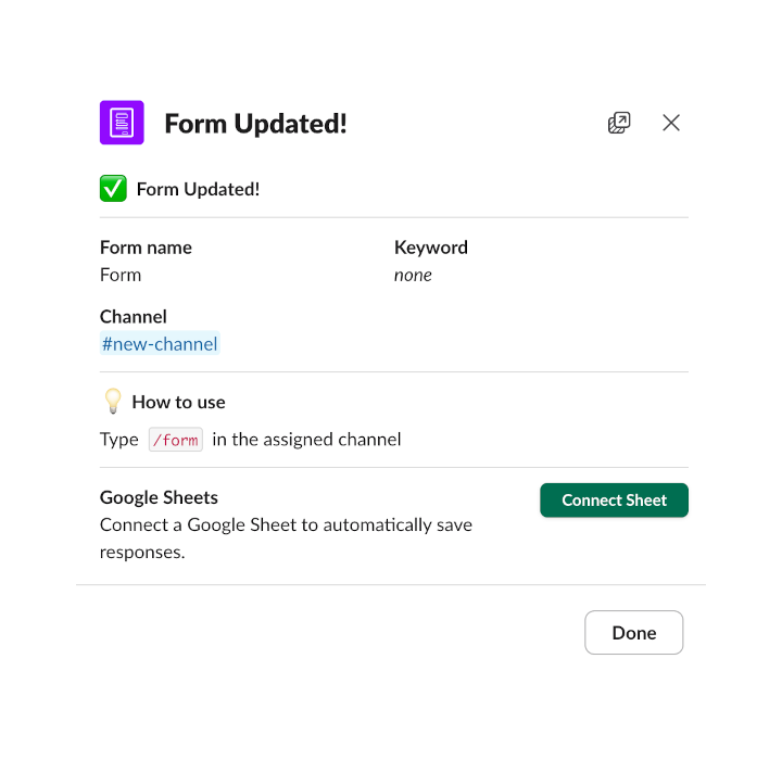 Connect Sheet button in form summary